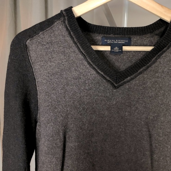 Banana Republic Extra Fine Merino Wool V Neck Sweater Two Tone Brown Small Med - Picture 3 of 3